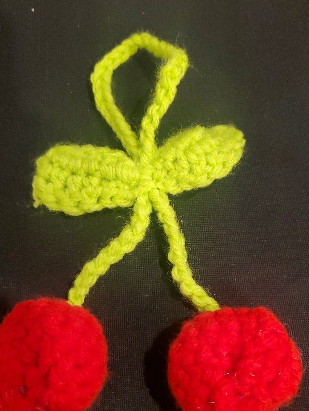 Handmade Cherry Crochet Keychain - Red and Lime Green